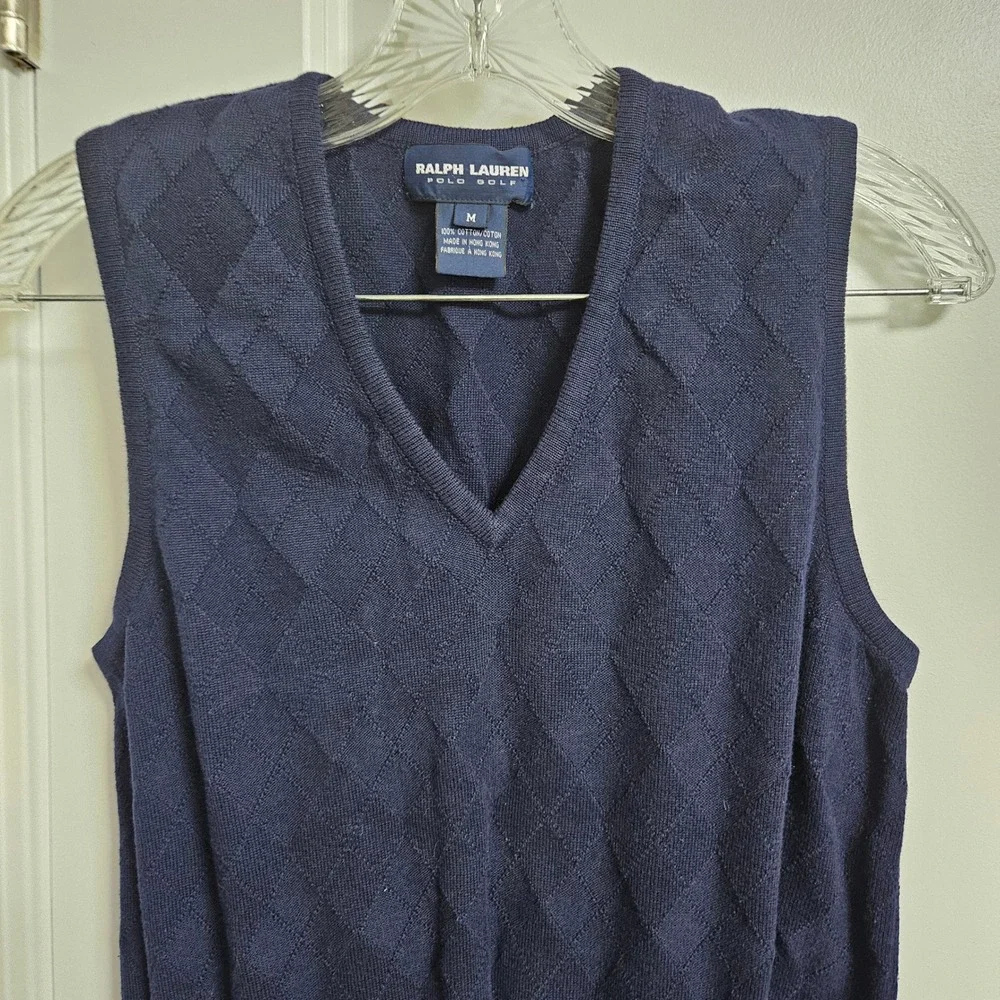 Ralph Lauren Sweater Vest Kids M Navy Blue Polo Golf Argyle V-Neck Cotton Knit‎